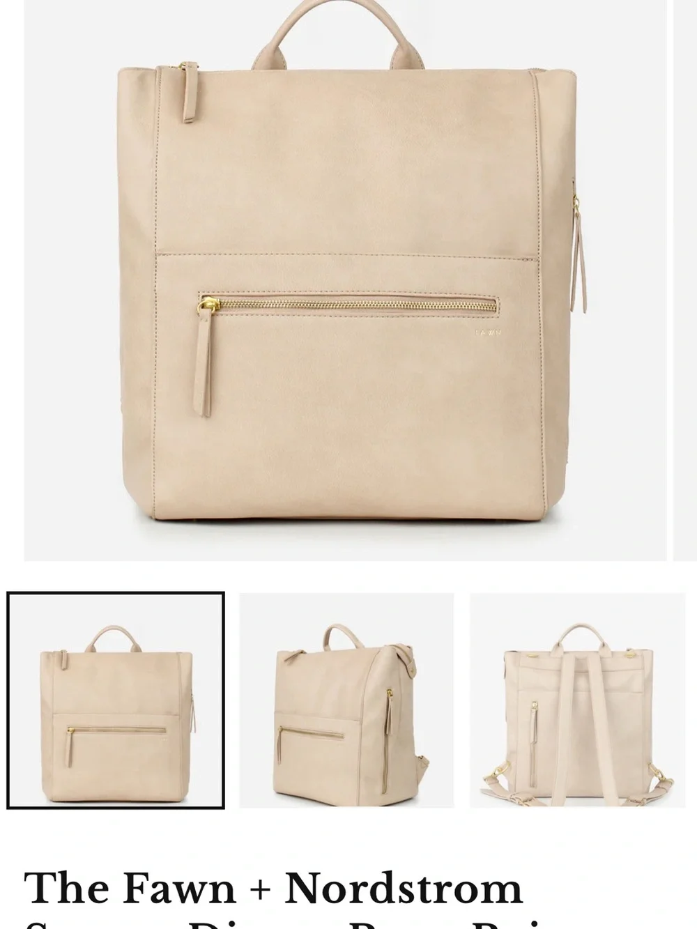 Fawn Design Tan Leather Backpack in Warm Tan with Gold Hardware